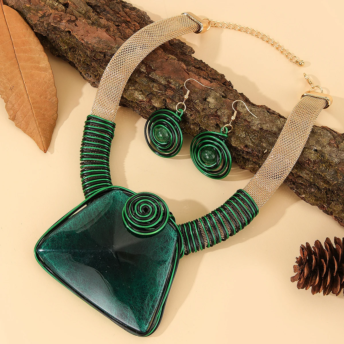 Women's Trendy Geometric Square Resin Gems Jewelry Set