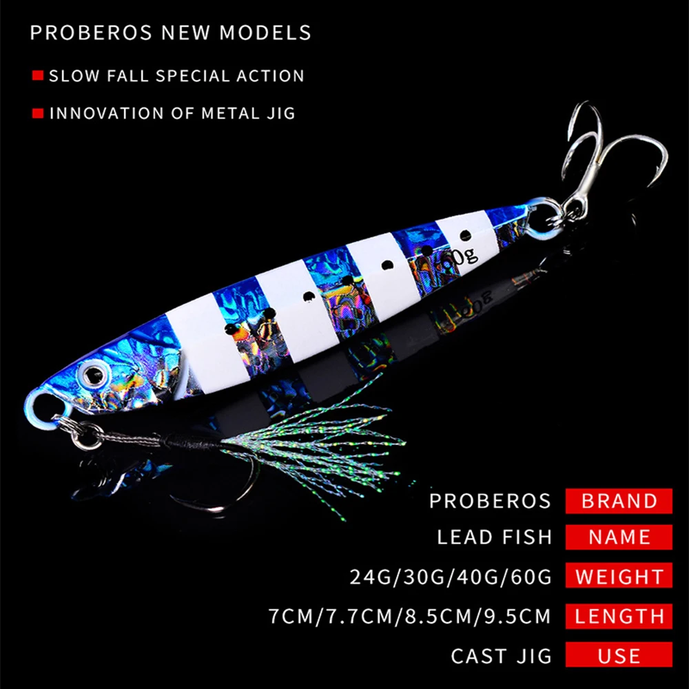 Proberos 5Pcs Luminous Long Shot Metal Jig Jigging Spoon, Shore Casting Jig Drag Cast Sea Bass Lure Artificial Bait Fishing Tack - view 2