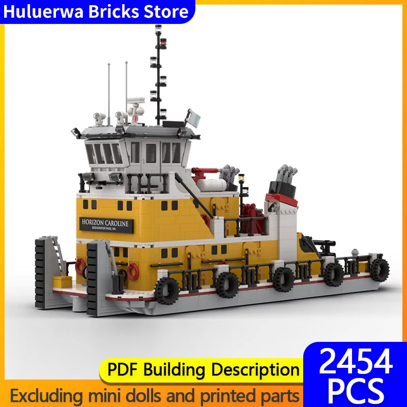 Industrial Ships Model MOC Building Bricks Rescue Pusher Barge Tug Modular Technology Gifts Holiday Assemble Children Toy Suit