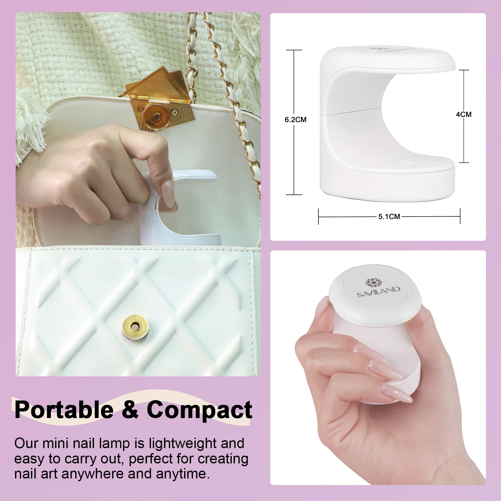 Saviland Mini lampada per unghie UV/LED da 16 W, lampada polimerizzante per smalto gel portatile ad asciugatura rapida per principianti fai da te