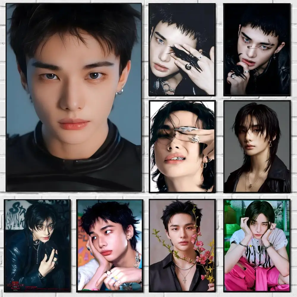 K-KPOP idol H-Hyunjin Poster Self-adhesive Art Waterproof Paper Sticker Coffee House Bar Room Wall Decor
