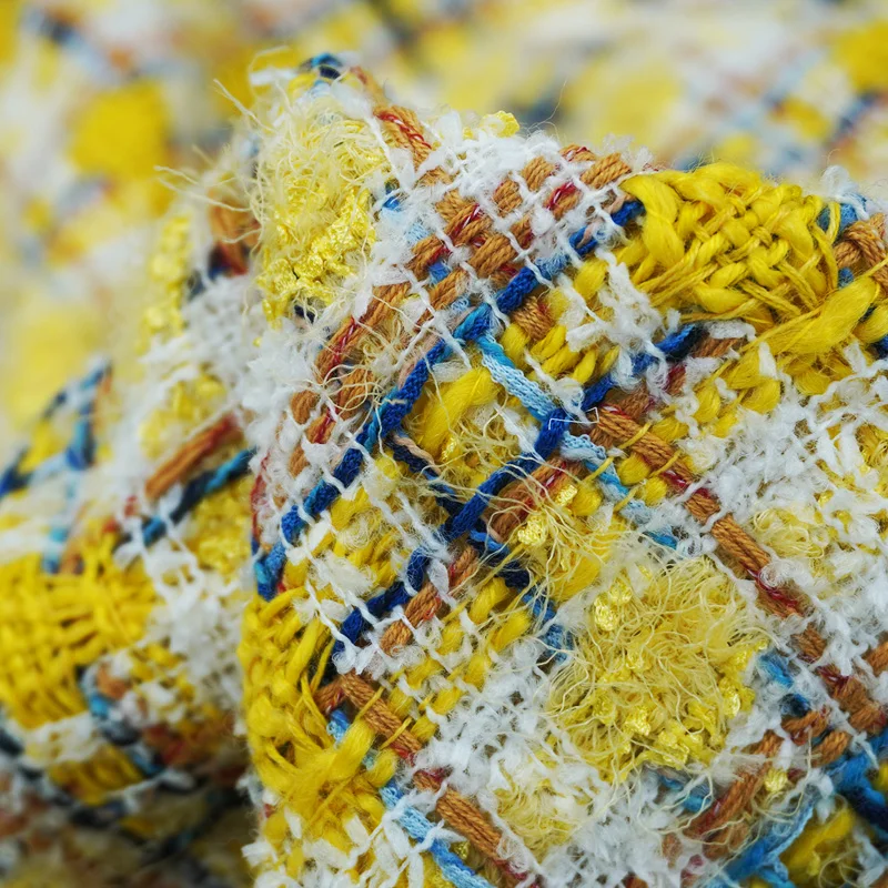 

Желтая шерстяная твидовая ткань в клетку для одежды