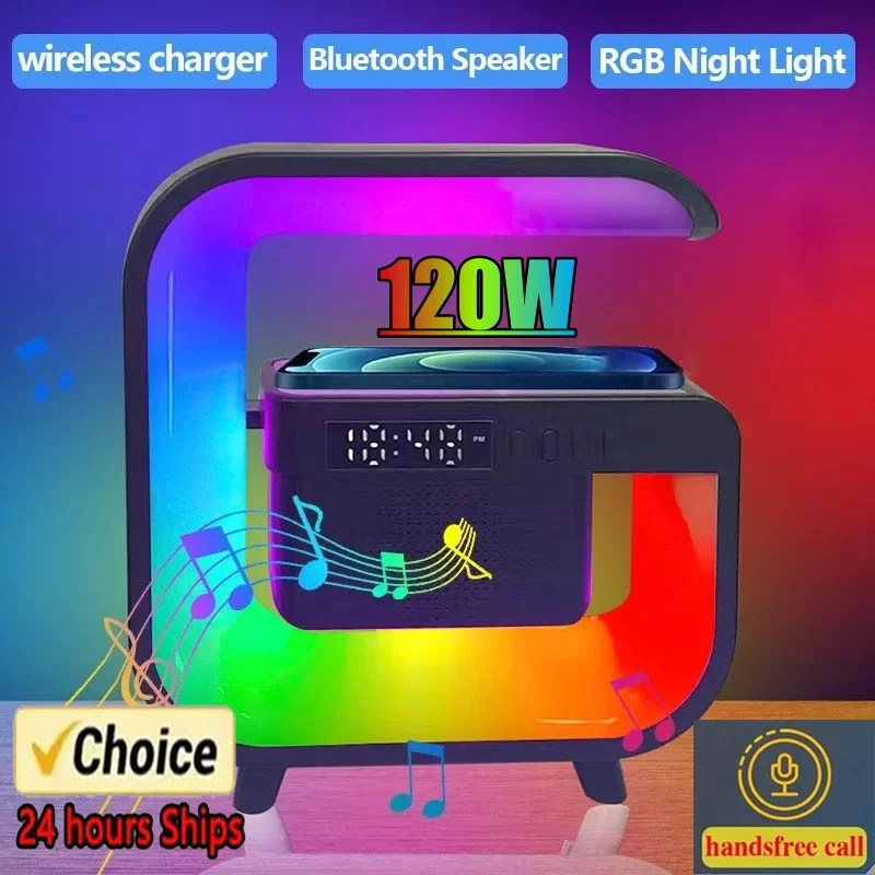 Cargador inalámbrico multifunción con Bluetooth 5,0, altavoz Fm, Tf, Rgb, luz nocturna, estación de carga rápida para Xiaomi, Iphone y Samsung