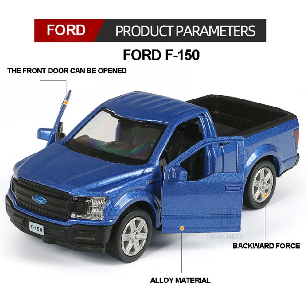 1/36 Ford F150 Car Model Toy Alloy Diecast Raptor Pickup Vehicle Truck Model With Pull Back Metal Toy Car For Kids Children Gift