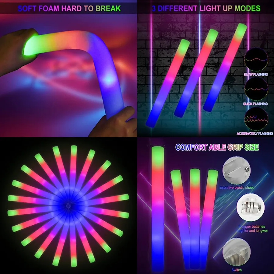 

118 pcs Glow Foam Sticks, LED Glow Sticks 3 Modes Colorful Flashing, Foam Glow Sticks Bulk, Glow In The Dark Party Supplies for