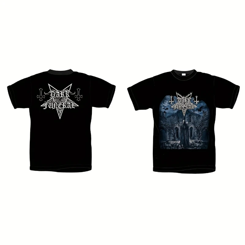 

Men's Dark Funeral Gothic Metal Logo T-shirt -50% Cotton Black Short Sleeve, Iconic Back Print with Swedish Gothic Text