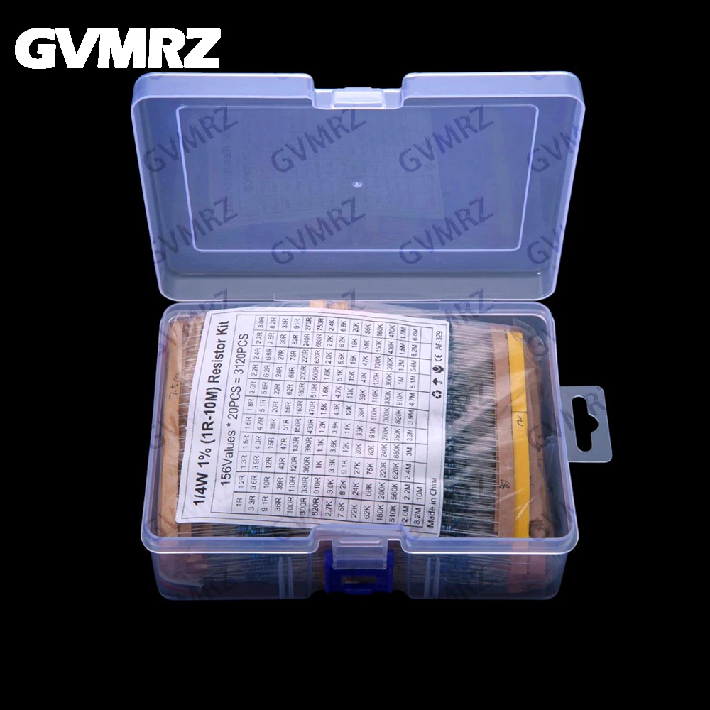 130Values 156Values 1/4W 1/6W 1/2W 1W 2W Power Metal Film Resistor Kit 1R-10M  Assortment Set 1ohm-10Mohm samples pack