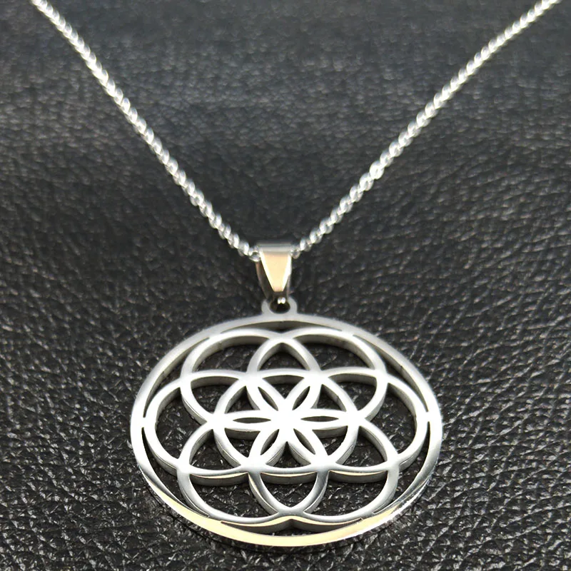 Yoga Flower of Life Stainless Steel Mandala Necklace for Women Men Sacred Geometry Seed of Life Talisman Necklace Jewelry joyas