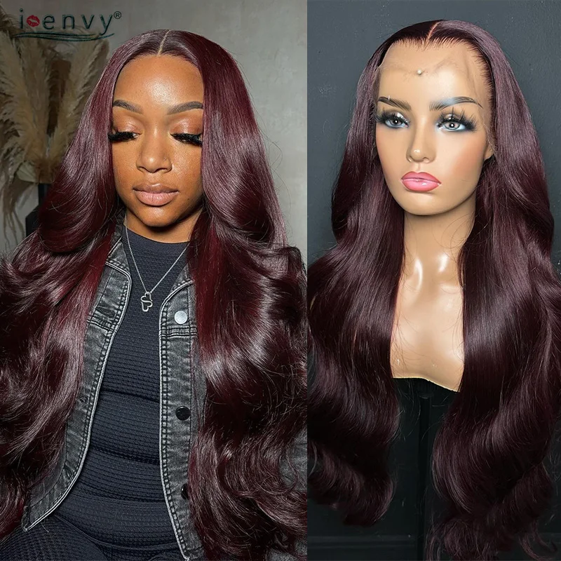 Burgundy Human Hair Wigs Pre Plucked Body Wave 13X6 13X4 Hd Lace Frontal Wig For Women Cherry Red Colored Wig On Sale 30 34 Inch