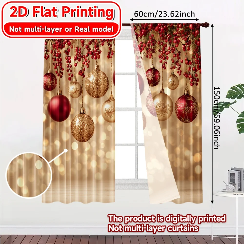 2D Flat Printing,2pcs Festive Elegance(2) Print Popular Curtains Durable Polyester Curtains Gifts Suitable for Bedroom, Living