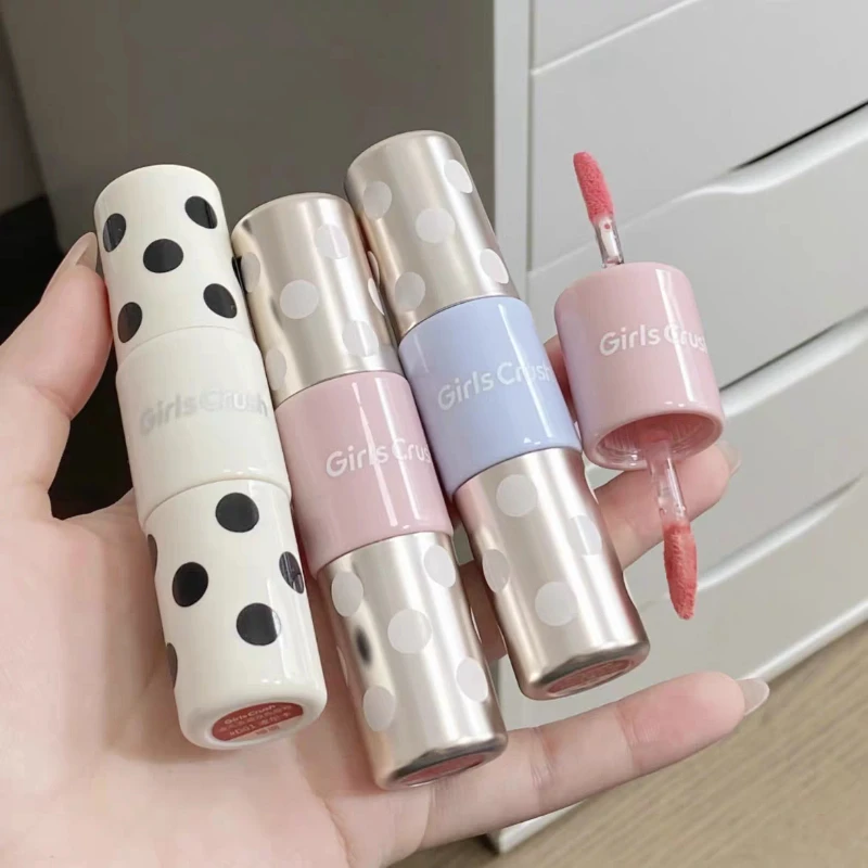 GirlsCrush/gc Wave Point Wave Double Head Double Effect Lip Glaze Non Stick Cup Lip Gloss Lip Mud Long-lasting Beauty Makeup