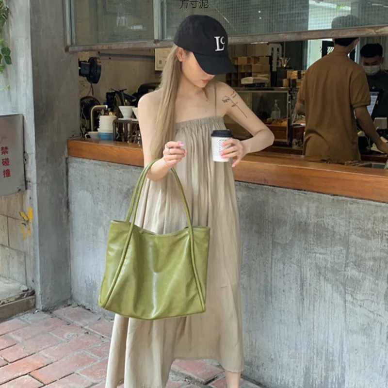 

Женские сумки-тоут, корейские однотонные простые модные универсальные сумки-тоут на плечо, портативные сумки большой вместимости для девочек