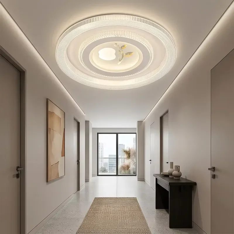 Stylish Double Ring Ceiling Light with Artistic Leaf Pattern Seamless Control for Modern Home Apartment Decor