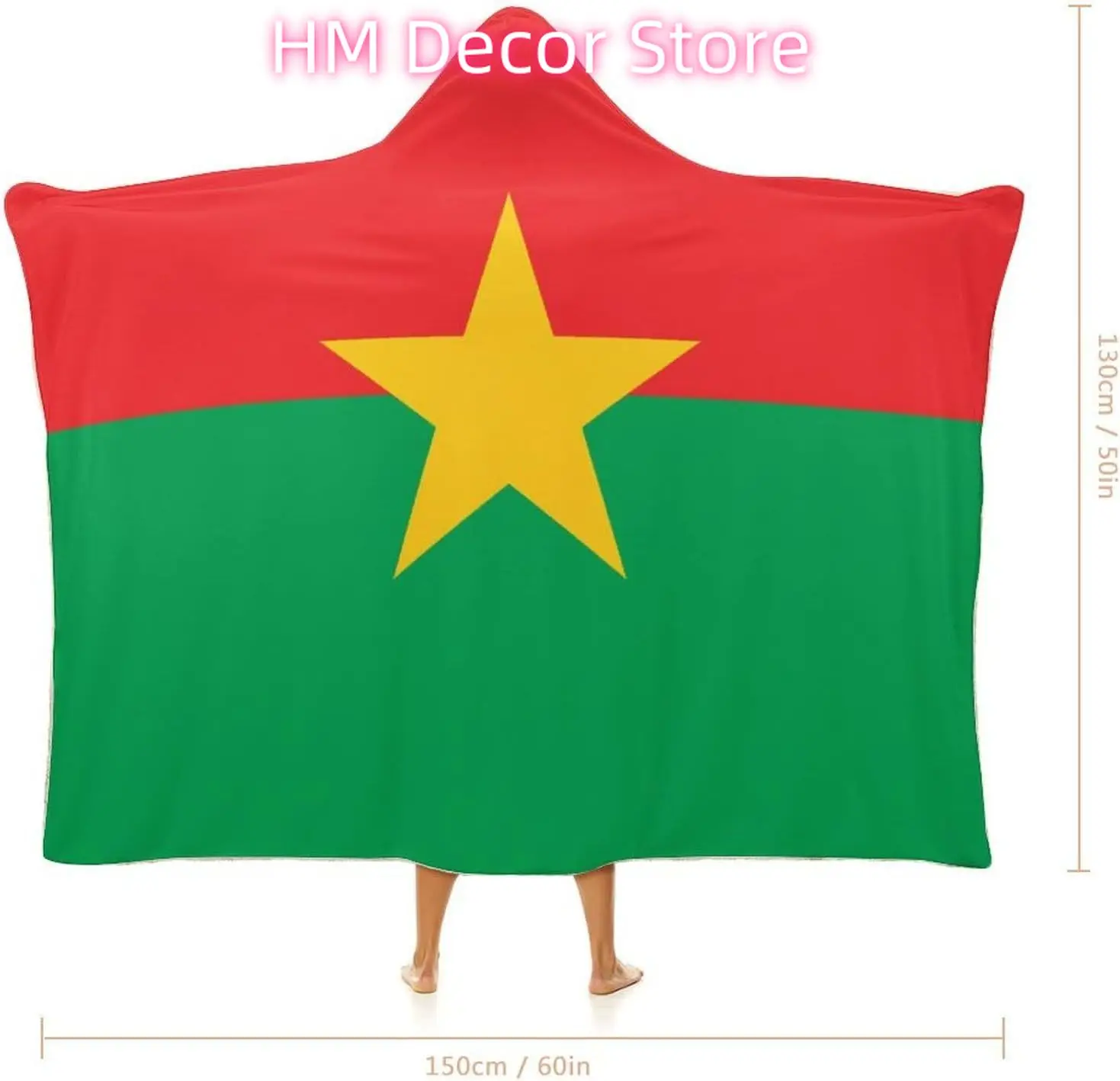 Burkina Faso Flag Hooded Blanket Wearable Cloak Hoodies Throw Cape Wrap Blanket All Season