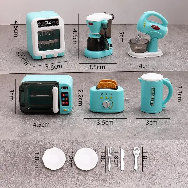6 szt. Mini Kuchenne Urządzenia: Ekspres do Kawy, Ubijaczka do Jajek, Symulowany Piekarnik, Dekoracje do Domku dla Lalek, Akcesoria