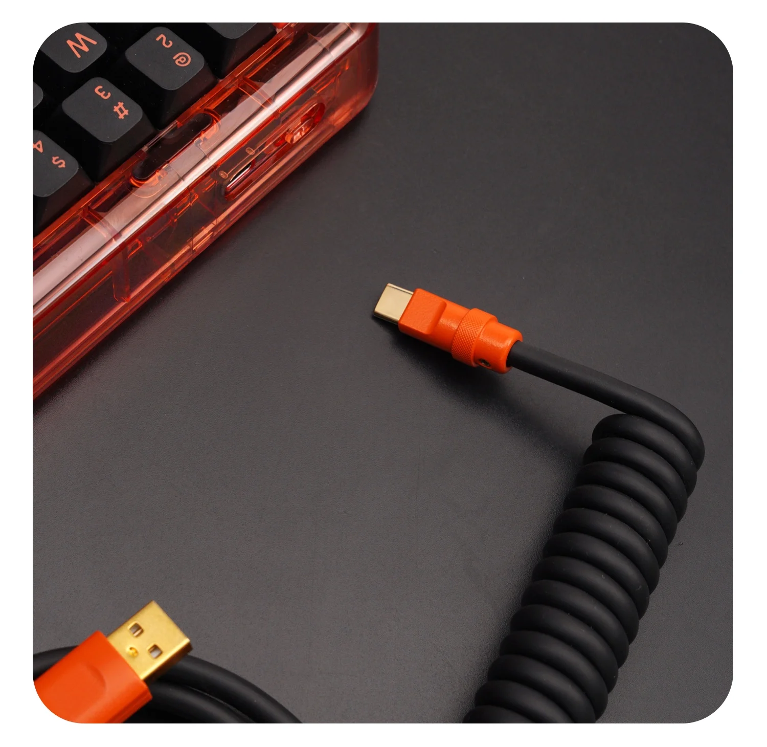 GeekBable Handmade Customized Mechanical Keyboard Data Cable Rubber Spring Spiral Rear Orange Hardware Pigeon