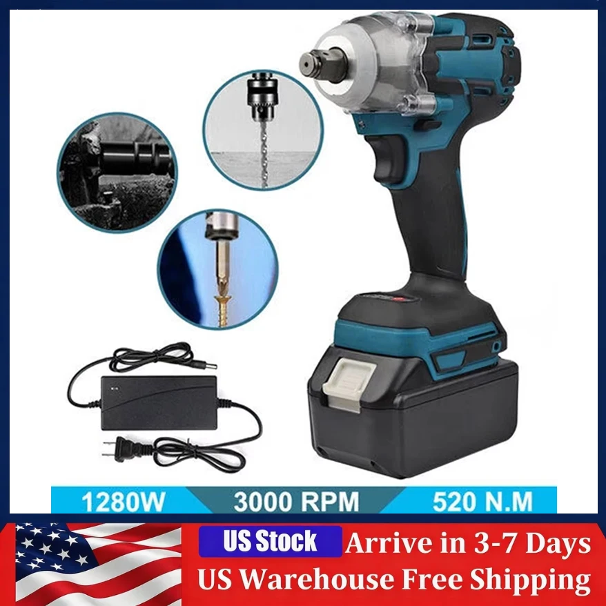 

1/2 Inch Electric Cordless Impact Wrench High Power Driver Power Tool Sets with Li-ion Battery Battery Wrench with Toolbox Kit