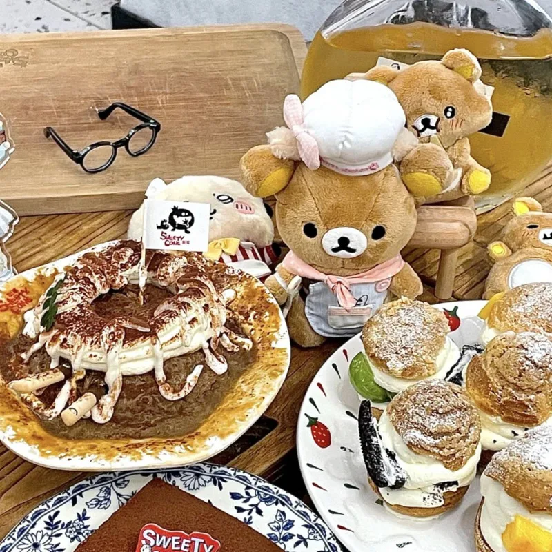 New Scarf Rilakkuma Plush Doll Kawaii Anime Brown Bear Pelcuhe Stuffed Bear Toys Cute Couple Toy Christmas Gifts Birthday Kids