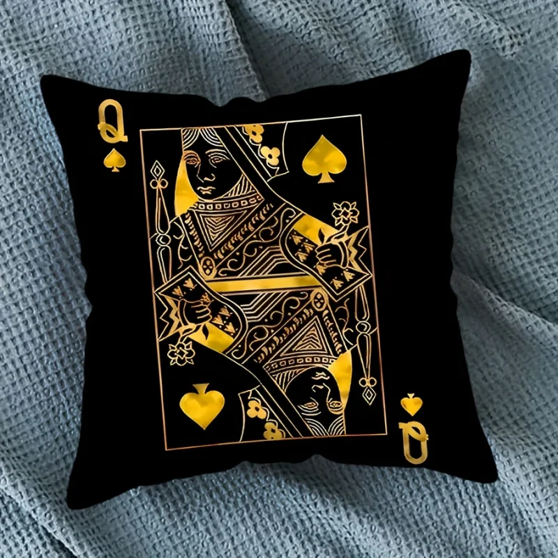 VIKAMA Reversibler Kissenbezug mit Spatenmuster Luxuriöser Schwarz-Gold-Akzent Sofa-Kissenbezug für Wohnzimmer Ace Design Kissenbezug