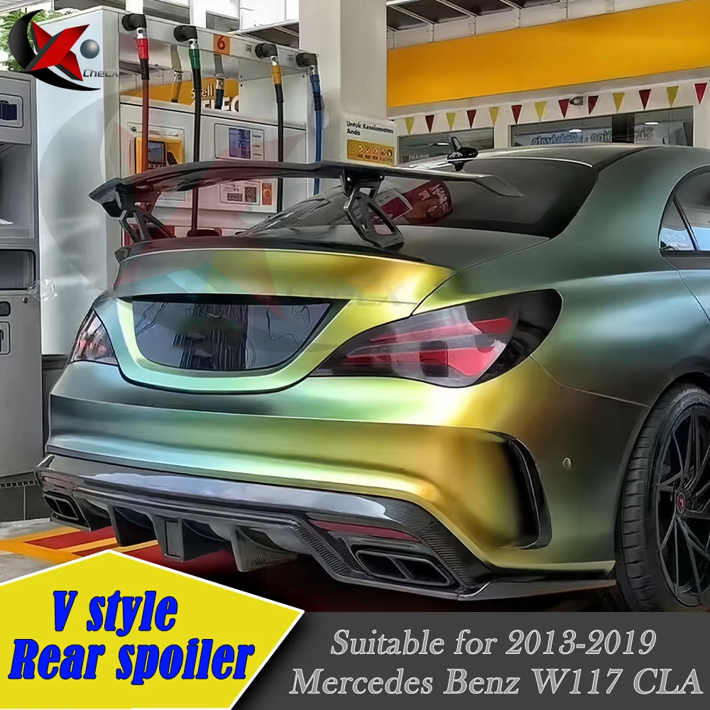 For Mercedes Benz CLA W117 2013-2019 Coupe High-Quality Fiberglass Material V-Style Rear Spoiler Trunk Lid Decorative Cover