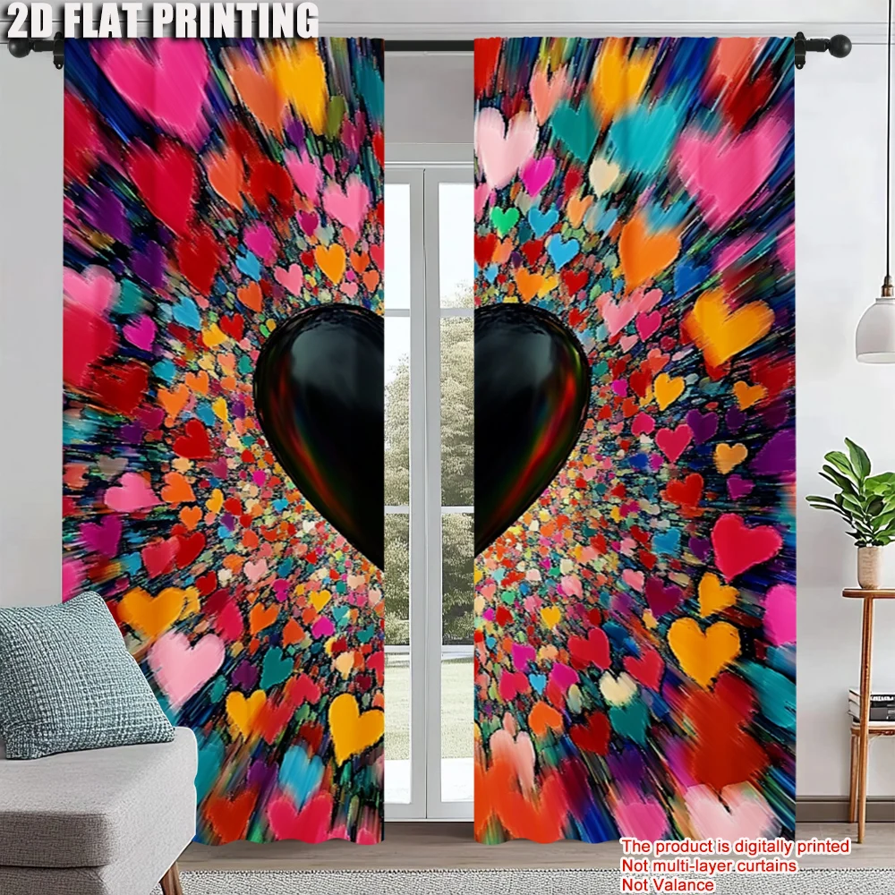 

2pc, Scene Curtains Vintage Style Valentine's Day Machine Washable Polyester,Without Electricity Wall Decor Suitable for Indoor