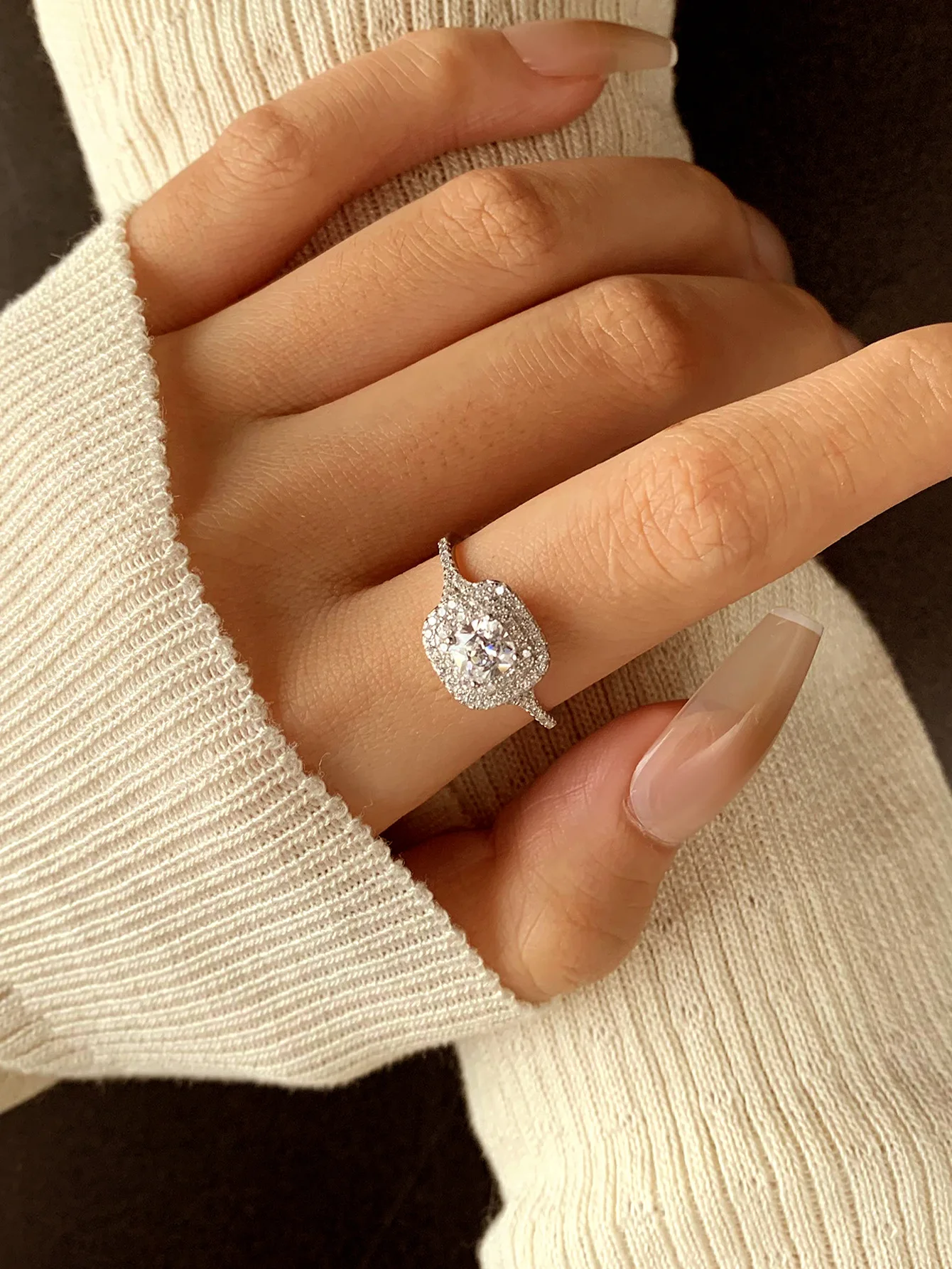 

Квадратное кольцо из стерлингового серебра 925 пробы, роскошное модное элегантное нежное кольцо высокого качества