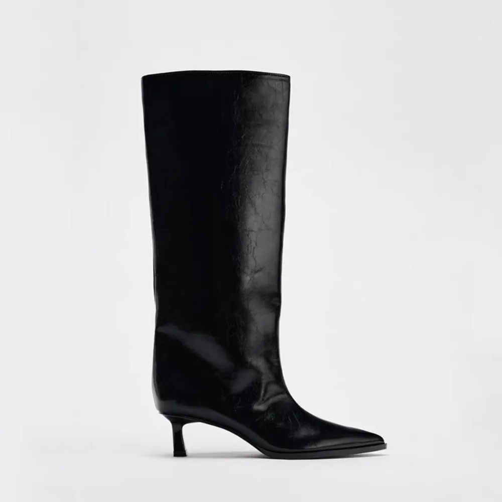 2026 Wide Boot Tube Pointed Toe Heel High Tube Pants Long Boots Faion Knight Boots Women's New Autumn Winter Oes