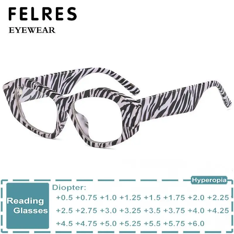 

Personality Zebra Print Polygon Reading Glasses Fashion Brand Design Women Eyeglass Frames Optical Cat Eye Presbyopic Glasses