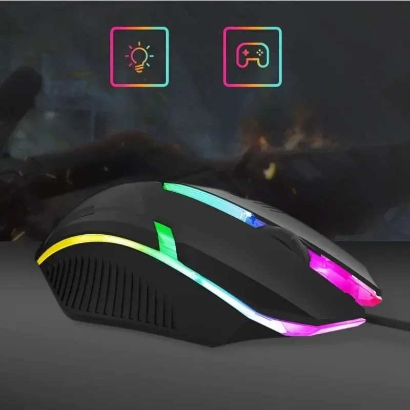 Ratón para juegos con cable colorido, USB, ordenador, DPI, iluminación RGB, para ordenador, PC, portátil, suministros para el hogar y la Oficina