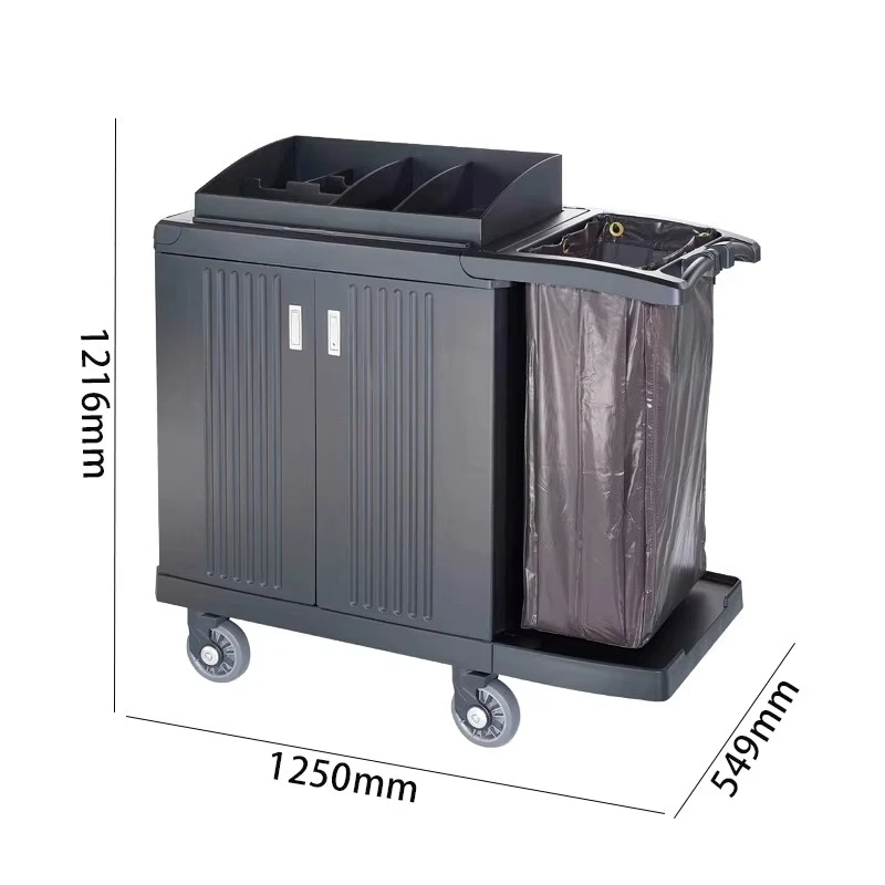 Multi-Purpose Hotel Room Utility Cleaning Trolley Cart with Vinyl Bag Plastic Housekeeping Cart for Laundry Use
