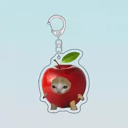 Apple Cat Memes Keychain, Banana Cat, Popular Schoolbag, Pingente de telefone móvel, Acrílico Fun Gift for Students, Chaveiro Acessórios