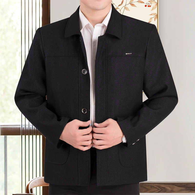 

Loose Fit Button up Pure Color Casual Jaet for Middle-Aged And ly Men Spring Autumn Sle Dad Clothes Large Size