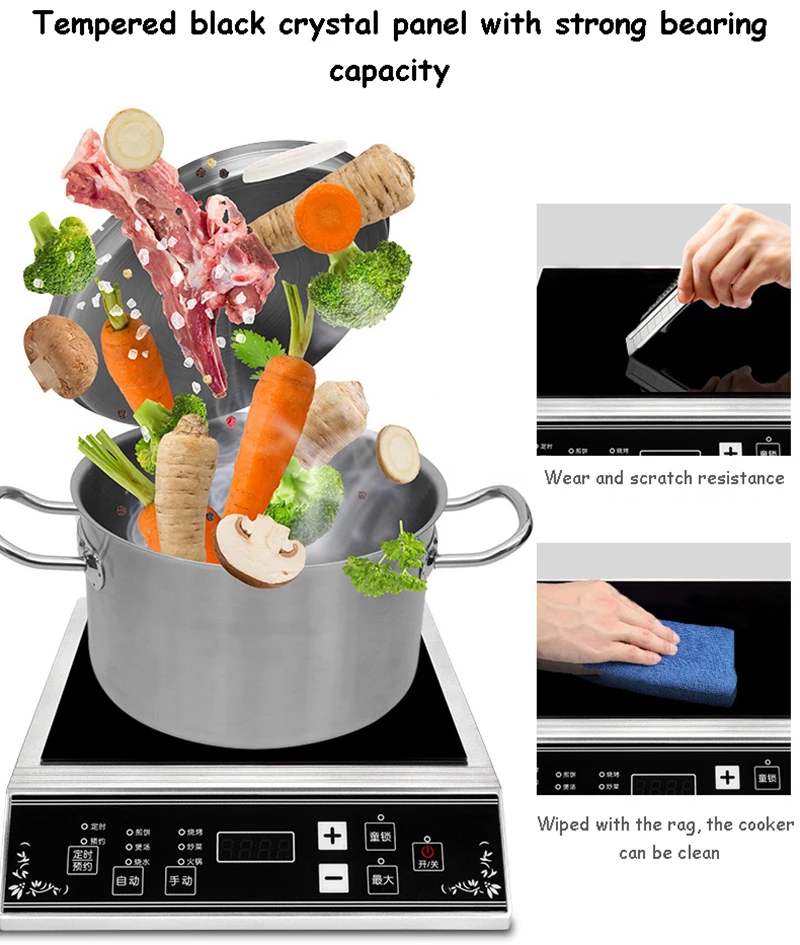 เตาแม่เหล็กไฟฟ้า 3500 วัตต์ เครื่องใช้ไฟฟ้าขนาดเล็ก สำหรับใช้ในครัวเรือนและเชิงพาณิชย์ ควบคุมการตั้งเวลาแบบสัมผัส