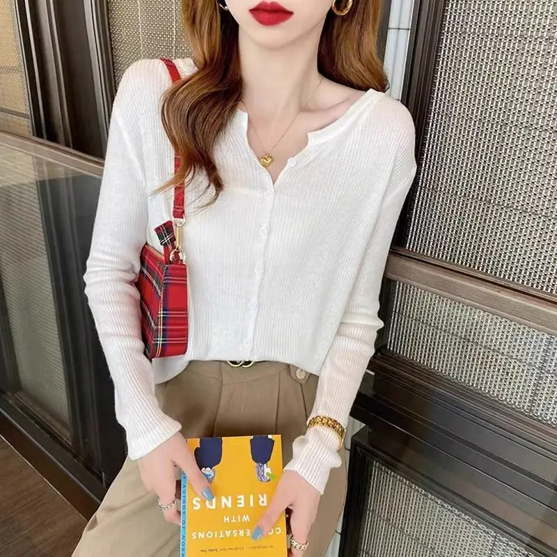 

Женский трикотажный кардиган, серый свитер с длинным рукавом и V-образным вырезом