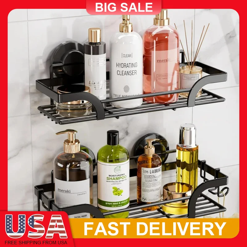

2PCS Rustproof Shower Caddy Heavy Duty Suction Cup Shelf for BathroomNo Drilling Fast DrainStainless Steel Storage Organizer