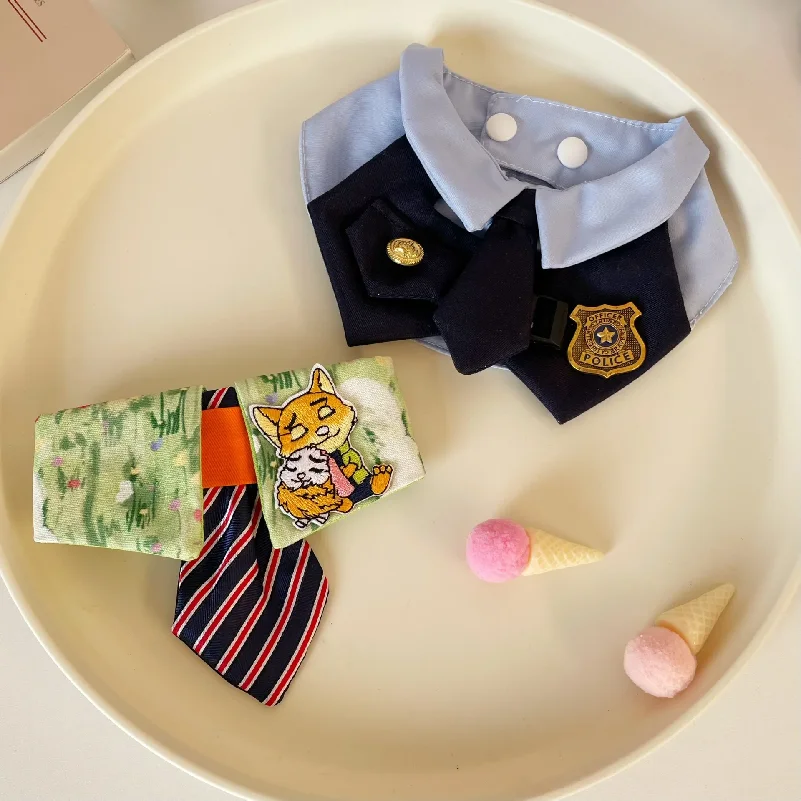 

Cop Style Sheriff Pet Bow Tie with Faux Collar - Plaid Dog Necktie Set for Puppy Kittens Small Cats, Novelty Photo Prop Costume