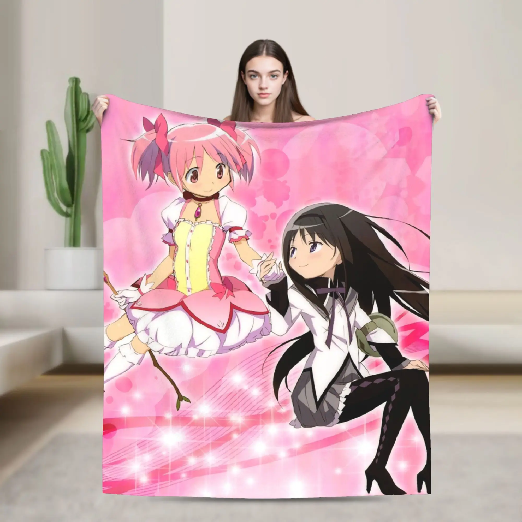 Puella Magi Madoka Magica Knitted Blanket Flannel Anime Homura Akemi Super Warm Throw Blankets for Car Sofa Couch Bedroom Quilt