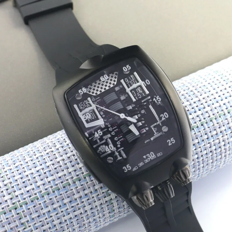 

Мужские часы Invincible с черным циферблатом, имитацией дизайна, резиновым ремешком, цветные, модные, класса AAA, Relogio