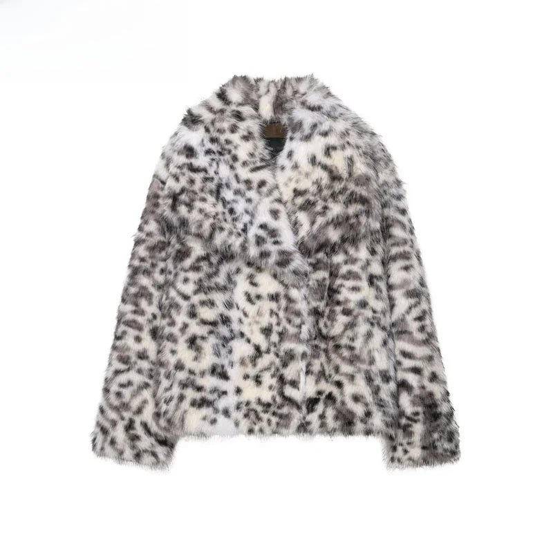 Nuovo Autunno Inverno Stampa animalier Pelliccia sintetica Jaet Abbigliamento donna ZR Sle Lungo Sve V Ne Pendolarismo Taglio dritto Fibra di poliestere