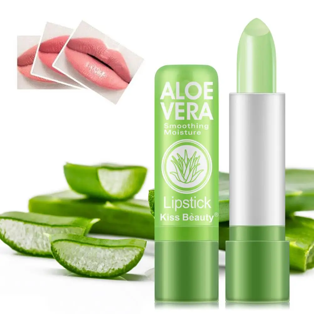 Aloe Vera Lip Balm PH Color Changing Lipstick Change from Green to Natural Pink Deep Hydrating Tinted Lip Balm 3 Pack