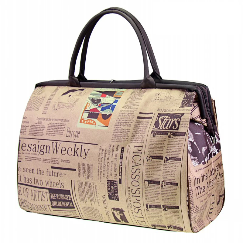 

Vintage newspaper printed canvas tote bag - a high-capacity, convenient, personalized shoulder bag for women's travel