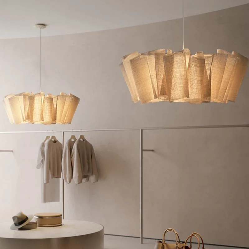 Minimalismo nordico E27 Wabi Sabi Lampade a sospensione Lampada a sospensione a led in tessuto fatto a mano Sala da pranzo Lampada a sospensione bianca crema