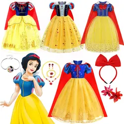 Disney Girls Snow White Princess Dress for Girl Halloween Festival Lace Ball Gown Children Fantasy Cosplay  Cape Accessories Set