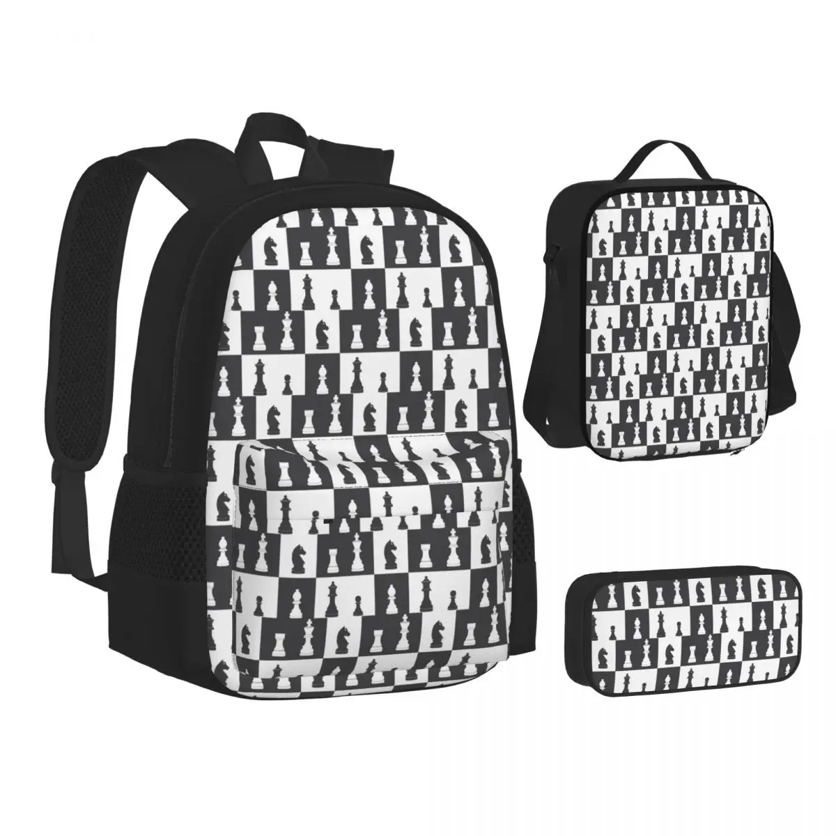 Chess Pieces On Board Backpacks Boys Girls Bookbag School Bags Kids Rucksack Lunch Bag Pen Bag Three-Piece Set
