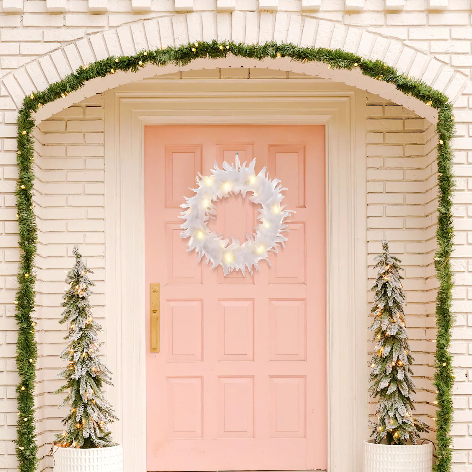 

1pc Luminous Wreath White Artificial Door Hanging Decor For Wedding Party Festival Home Layout Glowing Garland No