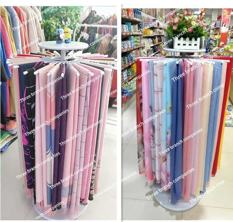 

Wrought iron scarf shelf, silk scarf display rack, floor-to-ceiling clothing store hanging fabric shawl display round rotation