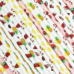25Pcs Fruits Disposable Paper Straws Cartoon Drinking Straws for Wedding Baby Shower Birthday Tropical Summer Party Supplies