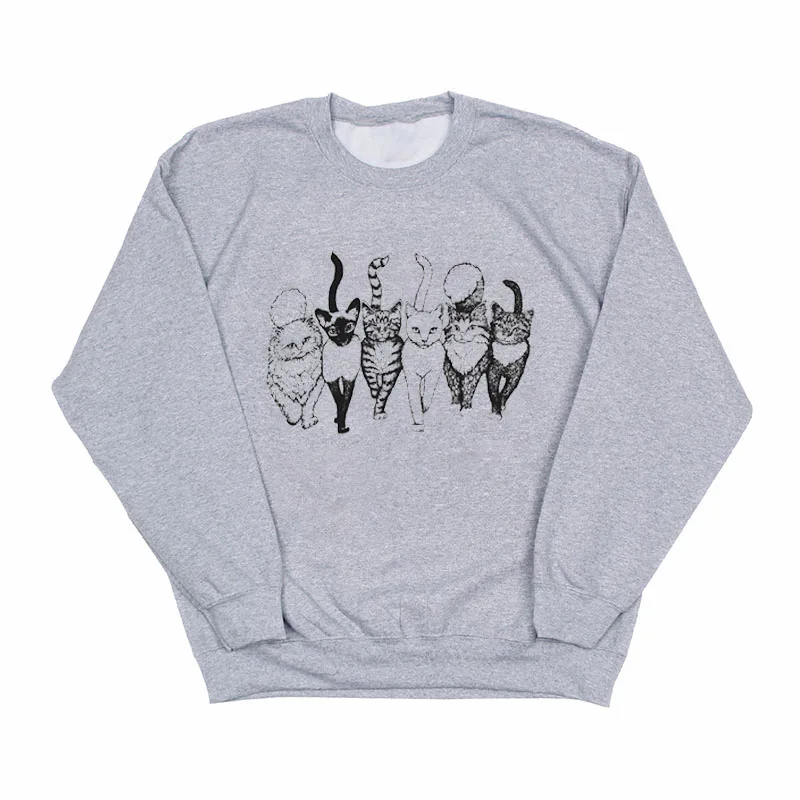 Six Cat Graphic Sweatshirt Hoodies Autumn Winter Cute Women Clothing Long Sleeve Pullove Top Outfits