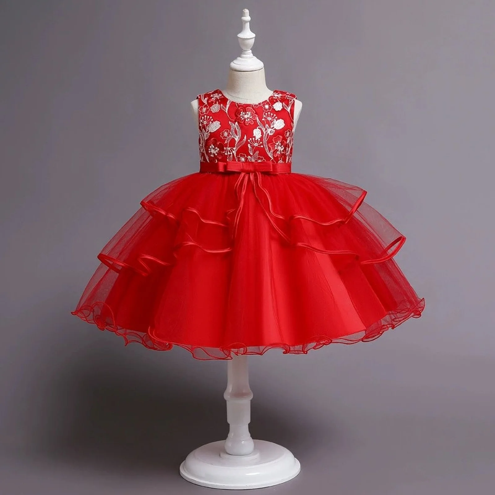 

New Children's Dress Princess Skirt Red Flower Girl Catwalk Pettiskirt Day Host Costume Little Girls Pageant Dresses 2025