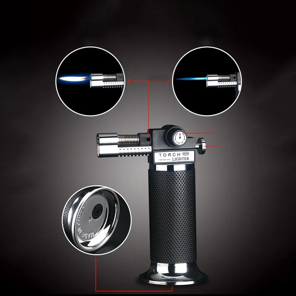 Dual Fire Lighter Adjustable Welding Torch Spray Gun Jet Flame Lighter Kitchen Cooking Outdoor BBQ Windproof Metal Cigar Lighter